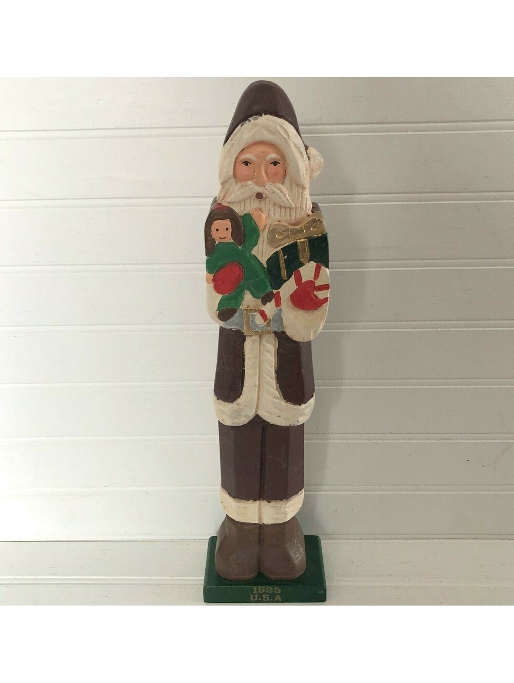 Vintage Wooden Old World 1925 USA Santa Claus Christmas Figurine 15" Hand Carved
